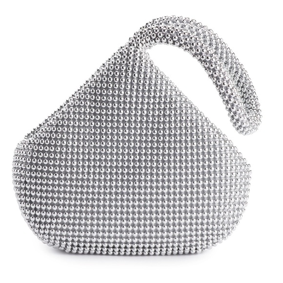 Jessica McClintock Handbags - Jessica McClintock Staci Metal Silver Pearl Snap Puch Evening Wristlet Bag